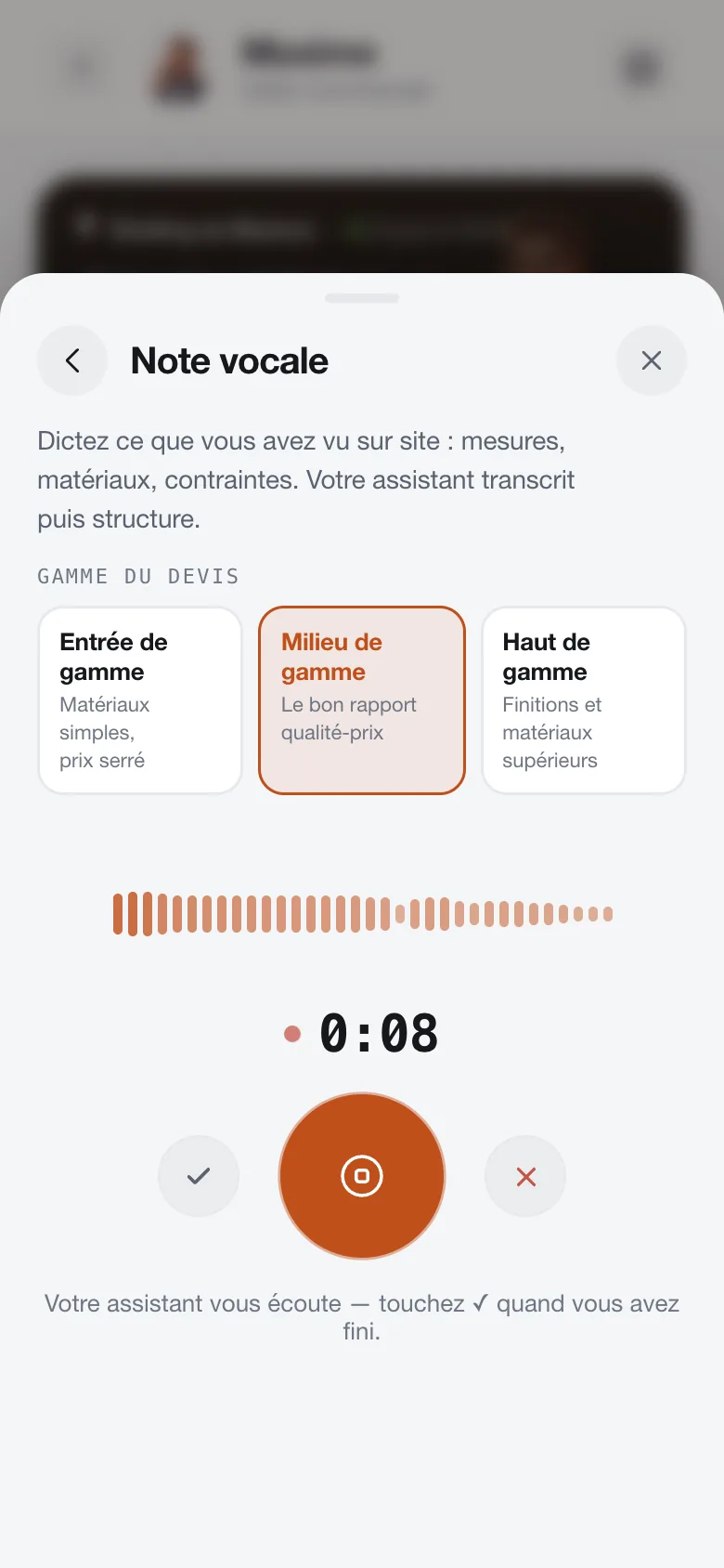 Note vocale dictée depuis le chantier