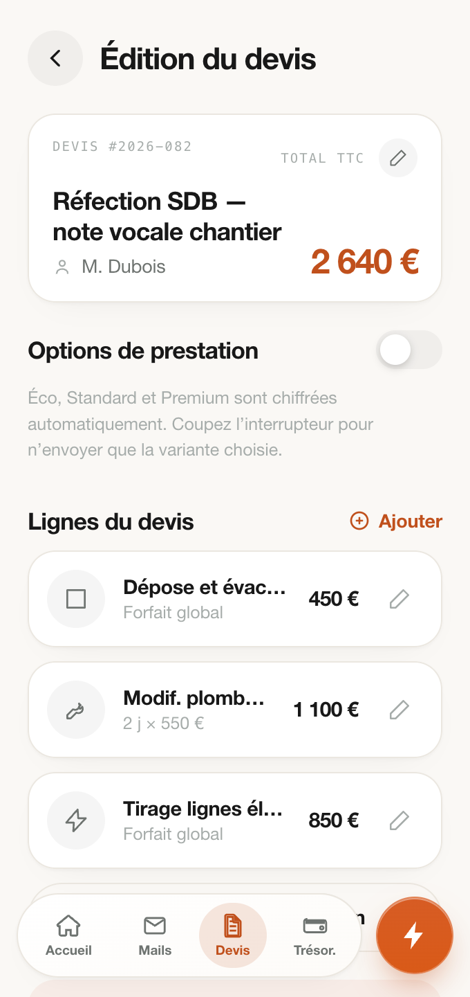 Devis préparé par Talos, prêt à valider