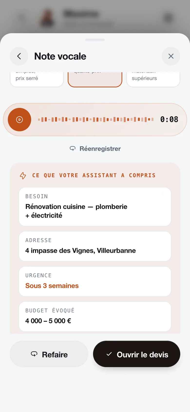Devis préparé par Talos, prêt à valider