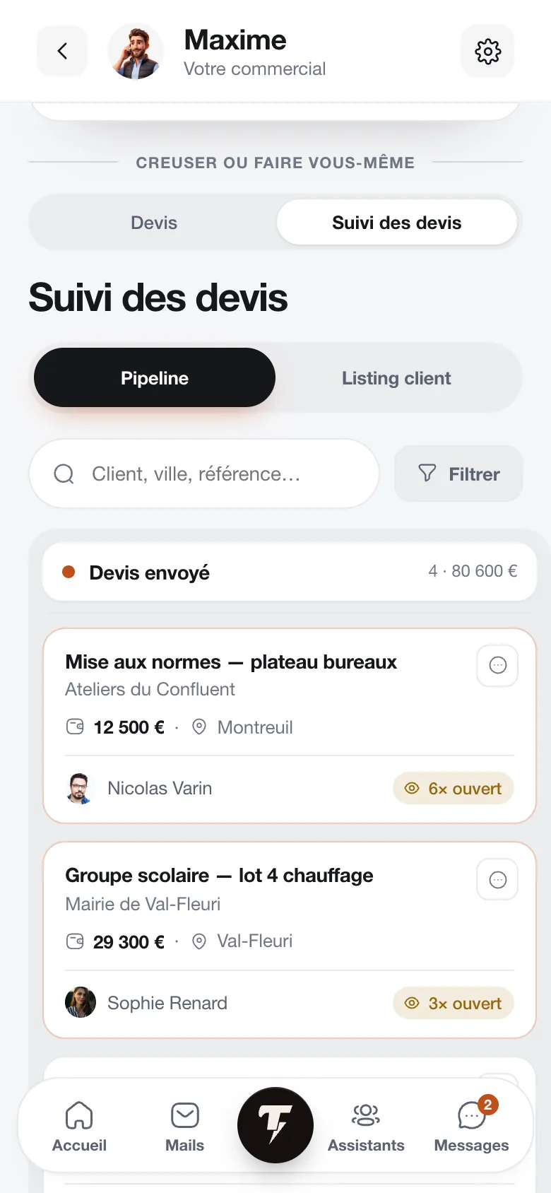 Suivi des devis en attente de signature et relances programmées par Talos