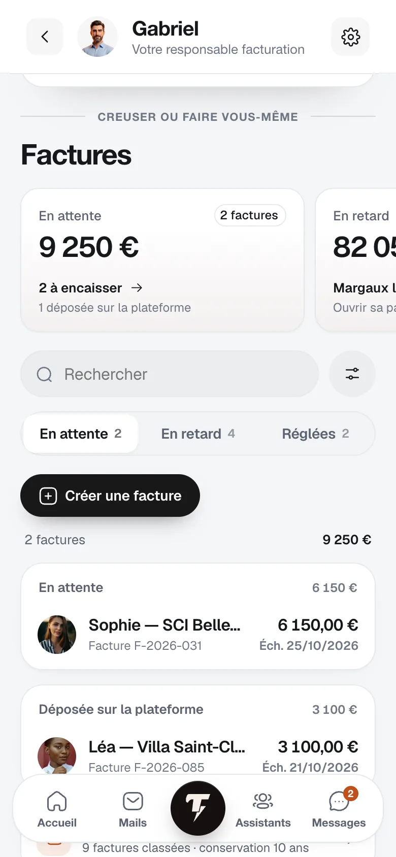 Factures préparées automatiquement par Talos, en attente de validation